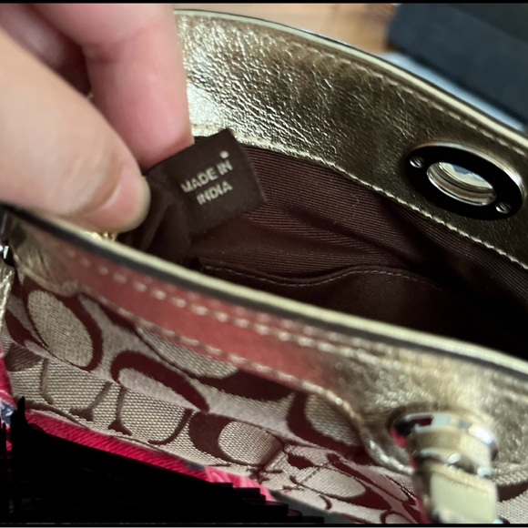 Coach Signature Brown Canvas Gold Leather Trim Turnlock Wristlet - Coin Wallet - Picture 8 of 12